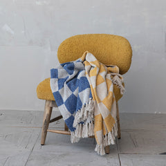 Woven Recycled Cotton Blend Throw with Check Pattern &amp; Fringe alternate angle - woven cotton check throw blanket by Creative Co-Op - Whats New Furniture Portland OR