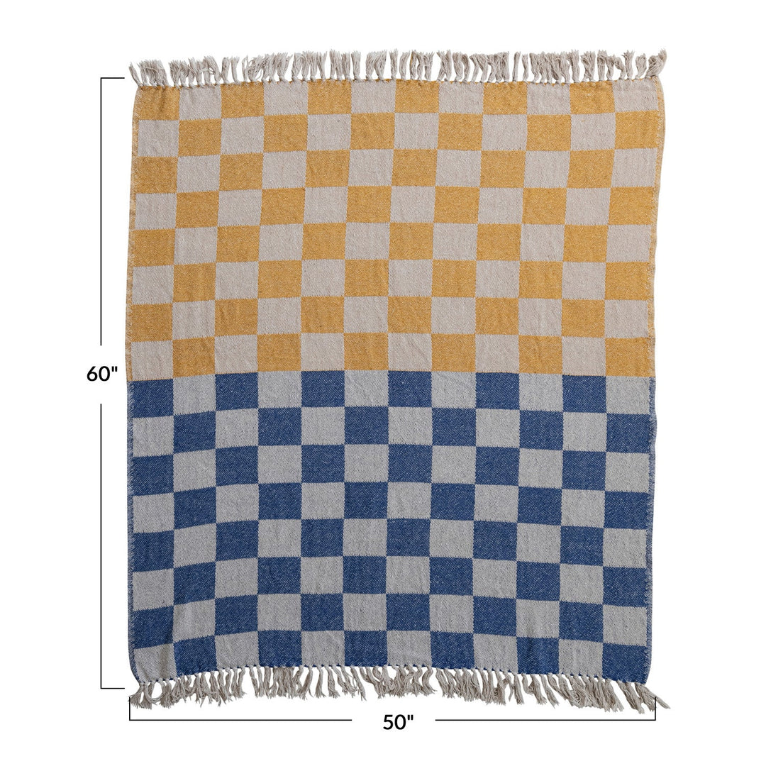 Woven Recycled Cotton Blend Throw with Check Pattern &amp; Fringe corner detail - woven cotton check throw blanket by Creative Co-Op - Whats New Furniture Portland OR