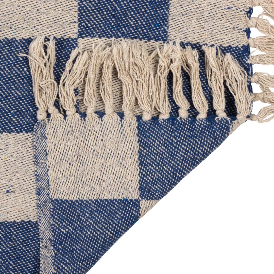 Woven Recycled Cotton Blend Throw with Check Pattern &amp; Fringe detail view - woven cotton check throw blanket by Creative Co-Op - Whats New Furniture Portland OR