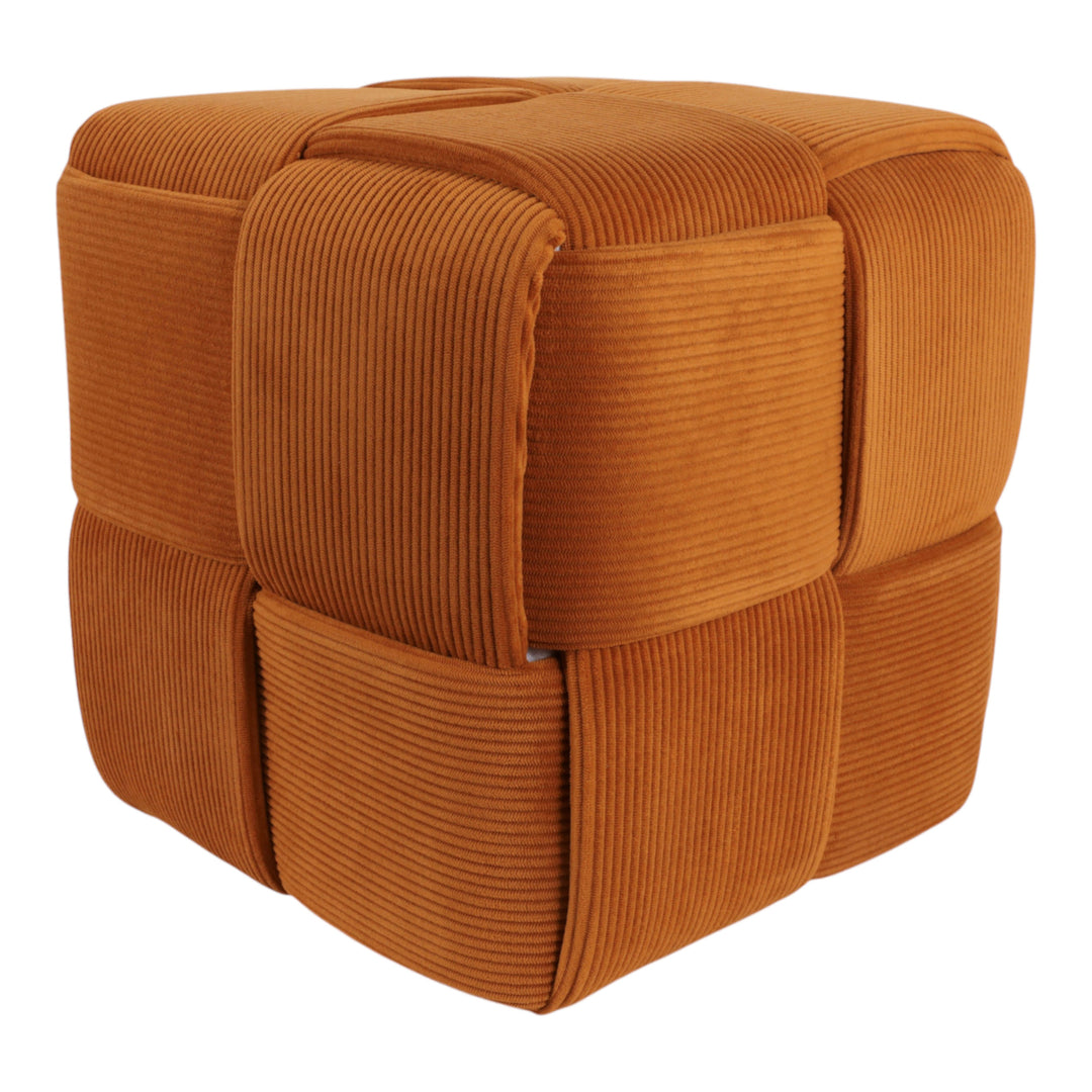 Woven Corduroy Cube Ottoman 15", Rust angled view - ottoman by Sagebrook Home - Whats New Furniture Portland OR
