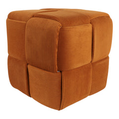 Woven Corduroy Cube Ottoman 15", Rust angled view - ottoman by Sagebrook Home - Whats New Furniture Portland OR