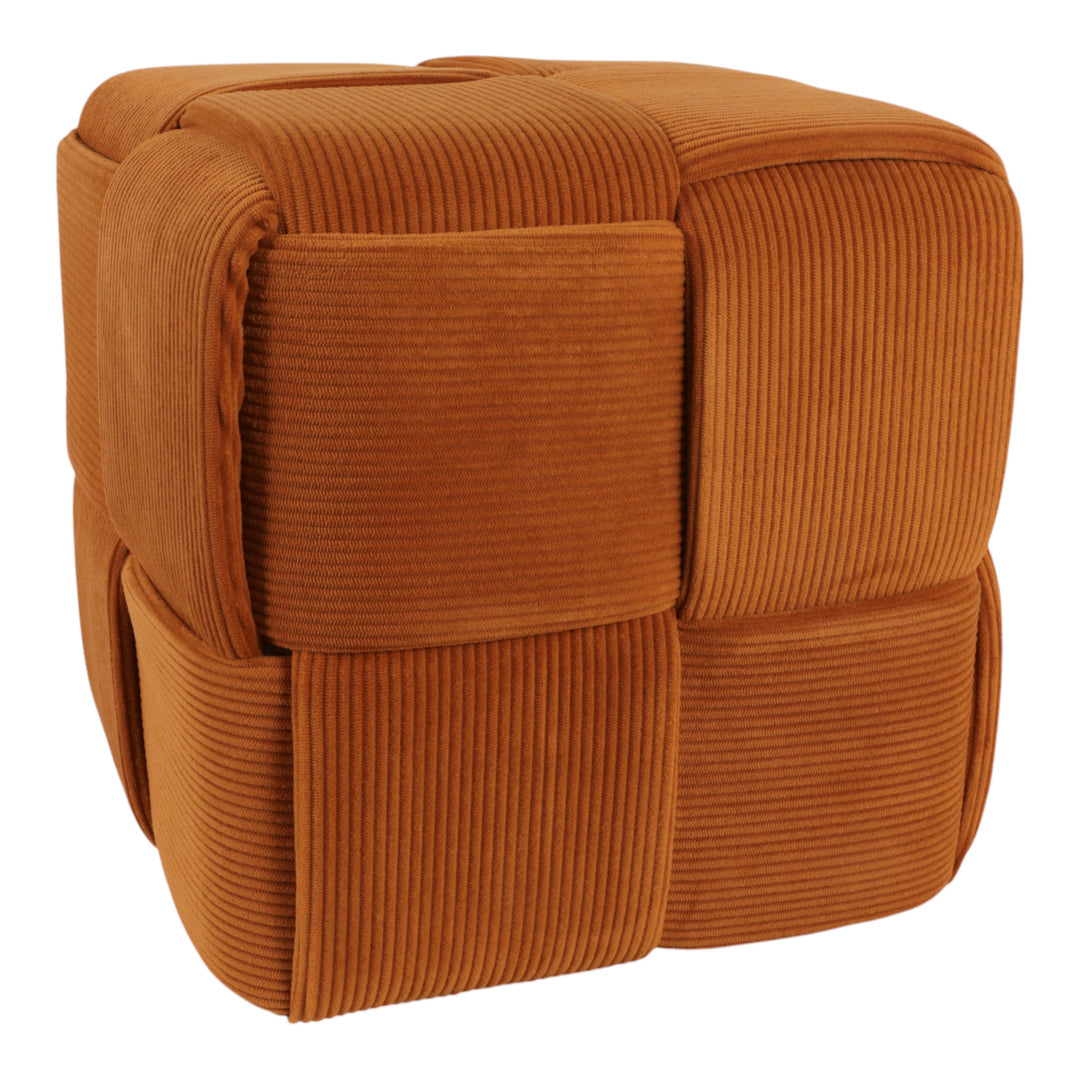 Woven Corduroy Cube Ottoman 15", Rust front view - ottoman by Sagebrook Home - Whats New Furniture Portland OR