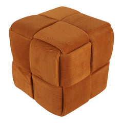 Woven Corduroy Cube Ottoman 15", Rust top angle view - ottoman by Sagebrook Home - Whats New Furniture Portland OR