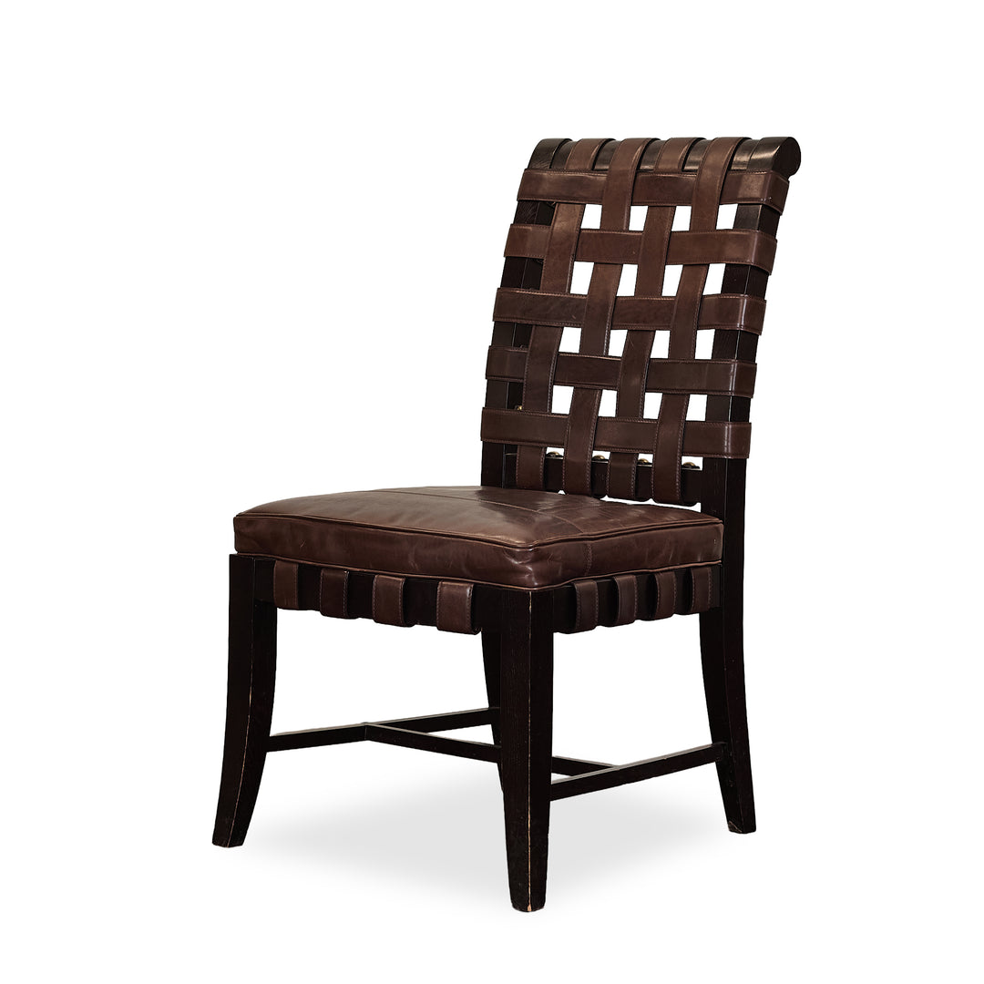 Woven Leather Dining Chairs (4) detail view - Whats New Furniture - Portland, Oregon