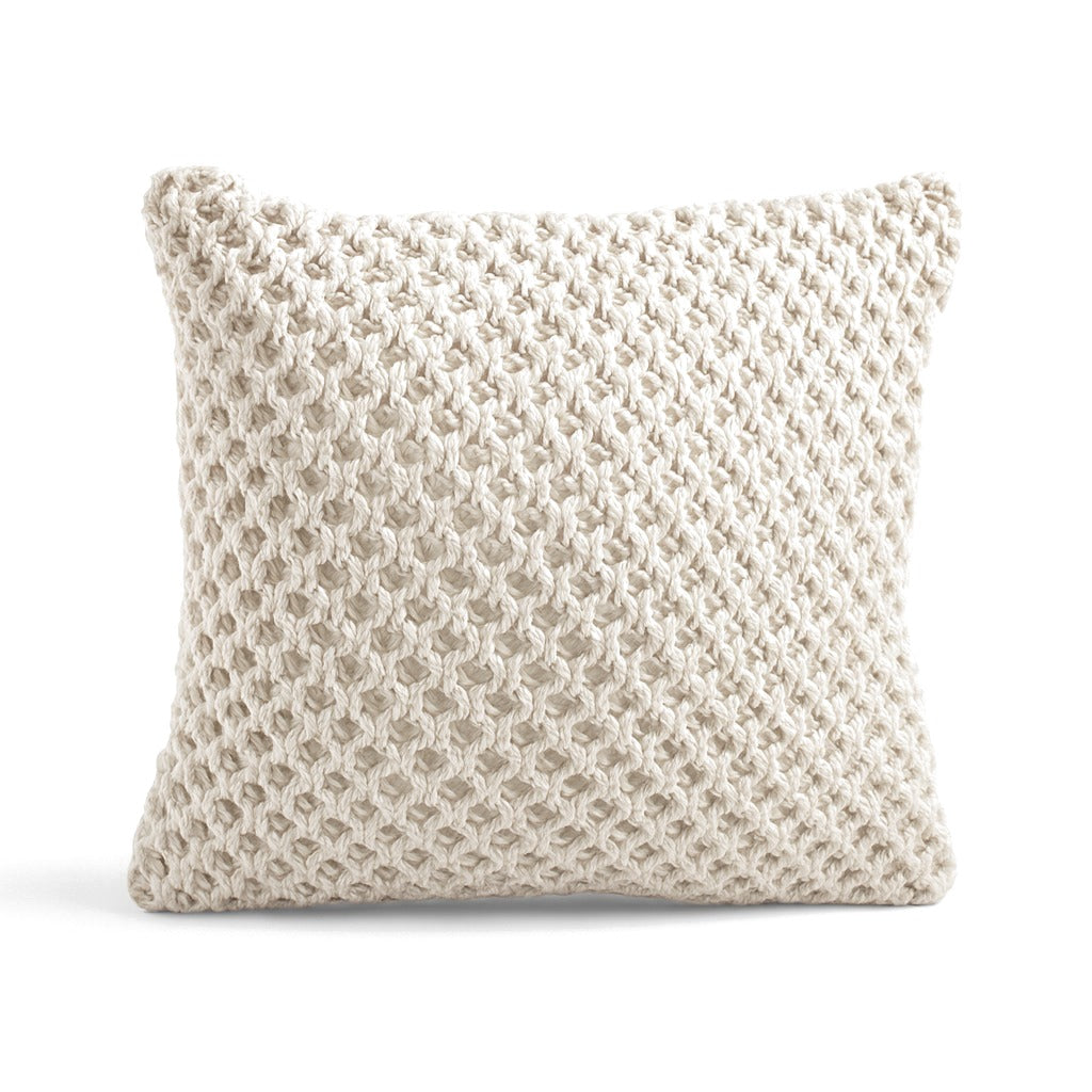 Woven Throw Pillow in Cream chunky open knit front view by Greylyn Wayne - Whats New Furniture Portland OR