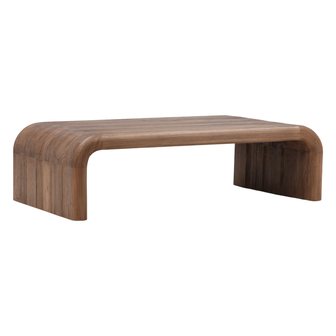 Wynne Coffee Table - Medium Brown Mindi Wood front three-quarter view - Coffee Tables by Dovetail - Whats New Furniture Portland OR