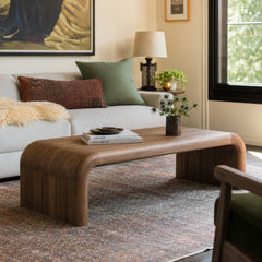 Wynne Coffee Table - Medium Brown Mindi Wood styled in a Portland living room - Whats New Furniture