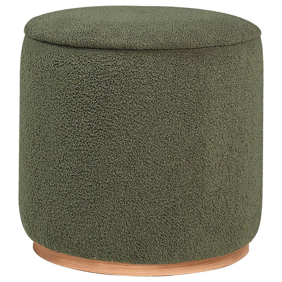 Zena Faux Sheepskin Ottoman in Green alternate front view - round faux sheepskin ottoman by Coaster - Whats New Furniture Portland OR