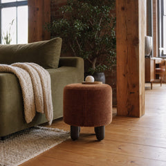 Zena Ottoman in Altair Sienna styled in Portland converted warehouse flat with warm exposed brick and fir timber beams (no steel, no concrete) living room - Whats New Furniture