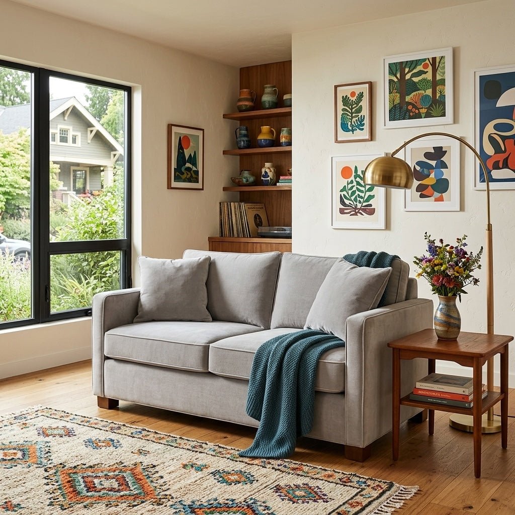 Zinc Full Sleeper in Nexus Smoke lifestyle setting - Pacific Northwest full sleeper sofa by Stylus - Whats New Furniture Portland OR