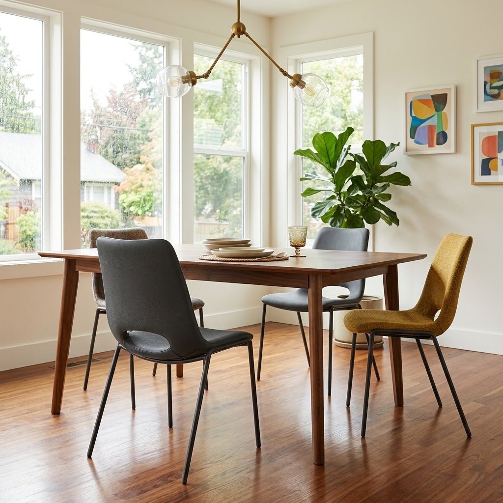 Desi Armless Dining Chair styled in a bright Portland mid-century modern interior - Whats New Furniture