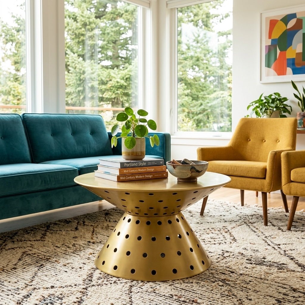 Electron Coffee Table styled in a bright Portland mid-century modern interior - Whats New Furniture