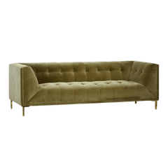 Bernard Sofa in olive velvet detail view - mid-century velvet sofa - Whats New Furniture Portland OR