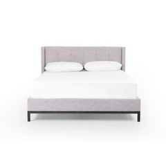 Newhall Queen Bed in Plushtone Linen front view - queen bed by Four Hands - Whats New Furniture Portland OR