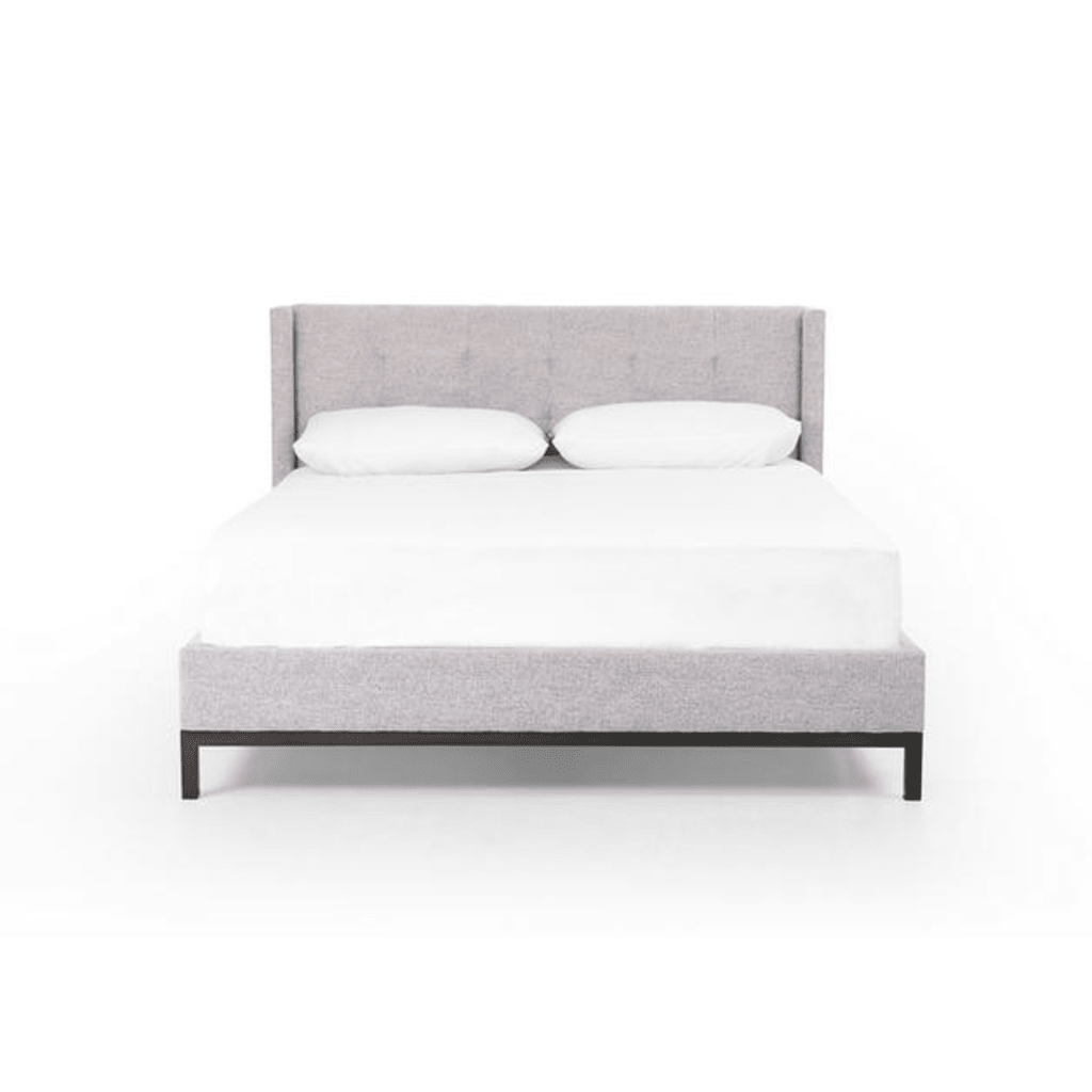 Newhall Queen Bed in Plushtone Linen front view - queen bed by Four Hands - Whats New Furniture Portland OR