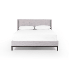 Newhall Queen Bed in Plushtone Linen front view - queen bed by Four Hands - Whats New Furniture Portland OR