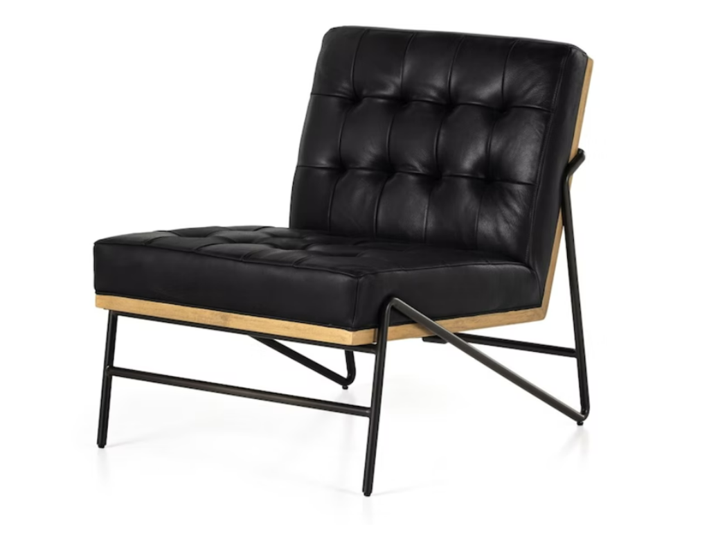 Romy Chair in Harness Black side angle - leather accent chair by Four Hands - Whats New Furniture Portland OR