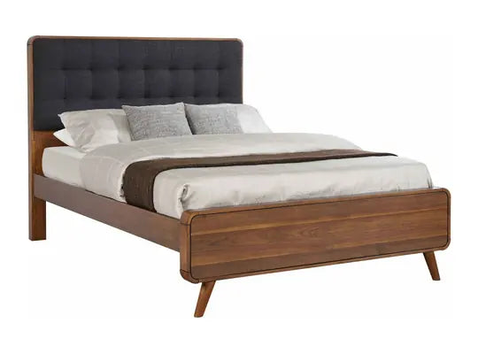Robyn wood bed with upholstered headboard